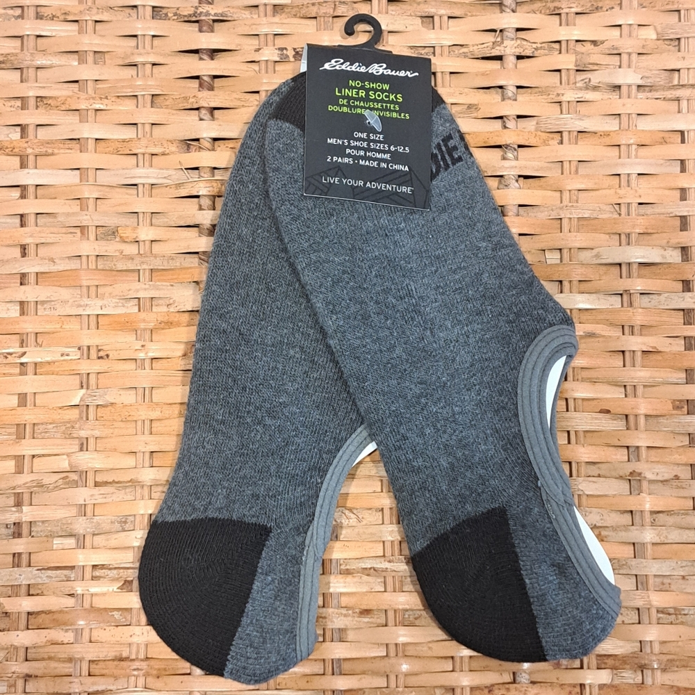 NWT Eddie Bauer Dark Gray No-Show Athletic Gorpcore Outdoor Socks 2-Pack OS